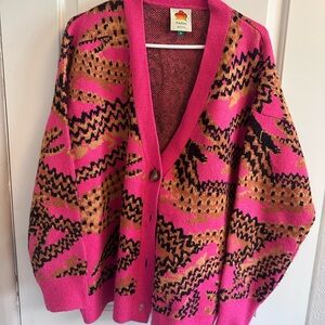 FARM Rio Vibrant Pink and Tan Cardigan